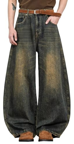 Generico Baggy Jeans Femme et Homme Goth Jeans Imprimé Taille Haute Denim Large Leg Streetwear Japonais Yoga Harem Pantalon Hip Hop Joggers Large Rétro pour Danse, Hippie Punk pour Entraînement