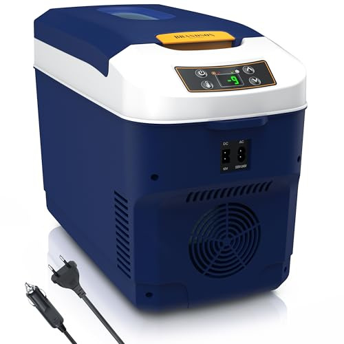 Brandson - Kühlbox elektrisch 10L – 230 V Netzspannung und 12 V KFZ Auto Bordspannung – kühlt und wärmt – Heizen max. 65°C – Herabkühlen ca 20°C unter der Umgebungstemperatur - Blau