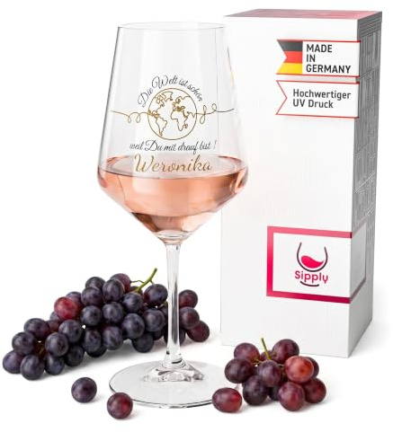 Sipply Weinglas personalisiert mit Namen und Spruch Die Welt ist schön! 0,5l Glas lustig für Spritz Getränke Cocktails Sekt Schorle Bowle oder Saft