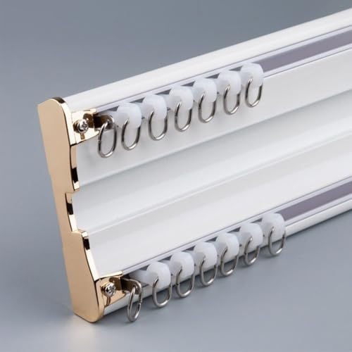 Kraftig aluminium dubbel gardinstång 1-5 m justerbar anpassningsbar idealisk för vardagsrum badrum sovrum elegant elfenbensvit finish