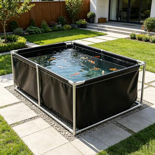 Ddasam Fischteich Oberirdisch – Faltbarer Aufstellpool mit Verzinktem Stahlrohrgestell Für Aquakultur, Koi & Gartenteich | Inkl. Ablassventil & Verzinktem Rahmen(LWH:3×3×1m)