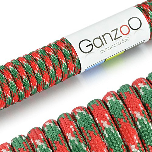 Ganzoo Paracord 550 Seil, Nylon-Polyester, 4mm, Typ 3, 30 Meter, 7 Kernstränge, Outdoor-Schnur, Allzweck-Seil, Hundehalsband, Hundeleine, Armband knüpfen, Camping, Survival - Christmas x-Mas