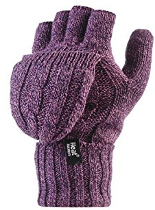 Heat Holders – Gants thermiques pour femme, pouvant être portés en mitaines, en tricot torsadé 2,3 Tog – Taille unique - Violet - Taille Unique