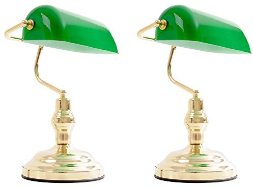 2x Nostalgie Antik Retro Banker Lampe Leuchte Schreibtischlampe Beleuchtung Antique grün