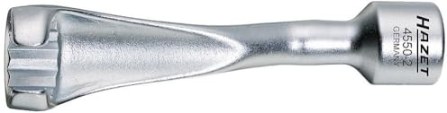 Hazet Einspritzleitungsschlüssel 4550-2, 1/2 Zoll (12,5 mm) Vierkant | Antrieb 1/2 Zoll (12,5 mm) Vierkant hohl, Abtrieb Außenprofil Doppelsechskant, Chrom-Vanadium, verchromt, SW 19 mm, 154 g
