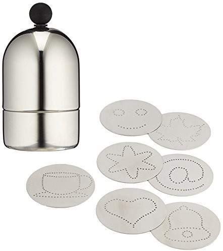 Paderno Kakaostreuer, Dekorierstreuer 7 Stück, mit 7 Schablonen, für Heiße Schokolade, Cappuccino, Edelstahl, Silver