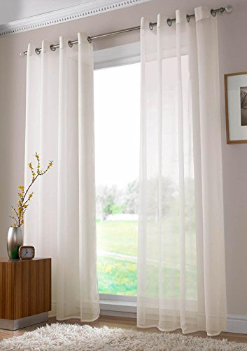 Panel de Cortina de Gasa Liso, con Anillas en la Parte Superior, Cortinas de Gasa con Ojales, Paneles de Gasa Transparente listos para Usar (59 x 54 Pulgadas, Marfil)