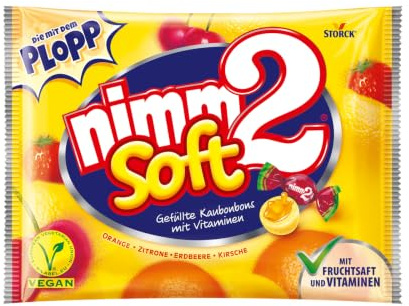 nimm2 Soft - Caramelos masticables Rellenos - 800g - Zumo fruta y Vitaminas | Softe Bonbons in den 4 Sorten Zitrone, Orange, Kirsche & Erdbeere, Süßigkeit mit Fruchtsaft & Vitaminen, vegan