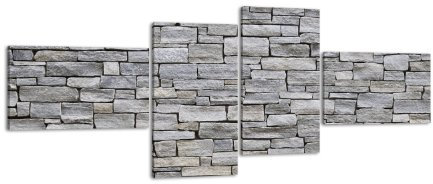 Leinwandbild Gorber Stein Grau LW257 Wandbild, Bild auf Leinwand, 4 Teile, 100x45cm, Kunstdruck Canvas, XXL Bilder, Keilrahmenbild, fertig aufgespannt, Bild, Holzrahmen, Wand, Stein, Fels,
