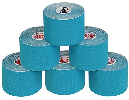 ALPIDEX Cinta Kinesiología Tape 5 m x 5 cm Cinta Muscular E- Book Ejemplos Aplicación, Color:azul claro, Cantidad:6 rollos
