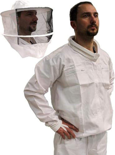 Förster-Fellnest - Chaqueta de apicultor de calidad con cremallera y cuello en el set con velo de apicultor redondo a juego, sombrero de apicultura, con velo amplio. Tallas de 128 a 4XL.