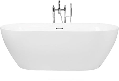 Stilvolle Acryl Badewanne oval freistehend weiß mit Überlauf 170 x 80 cm Carrera