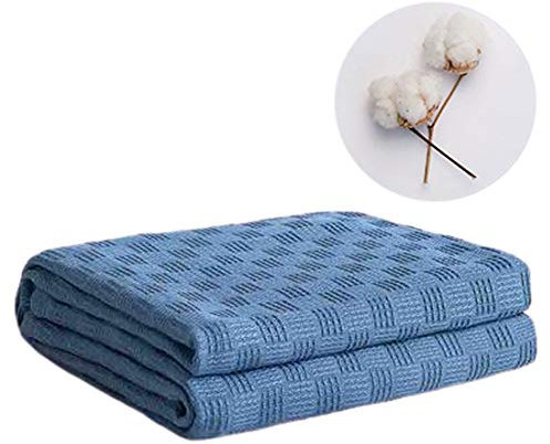 XMZFQ 100% Baumwolle Bett Decke, Breathable Gaze Decke Leichte Sommerdecken Waffel-Webart-Hauptdekor Bett Decke Perfekt für jedes Bett für All Season Layering,Blau,180X200cm