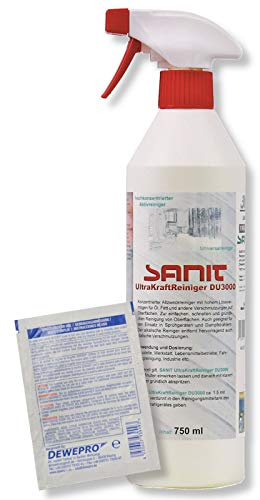 DEWEPRO-Set: SANIT UltraKraftReiniger DU3000 (3013) - Flasche à 750ml - konzentrierter Allzweckreiniger mit hohem Lösevermögen, inkl. 1 St. DEWEPRO® Single Scrubs