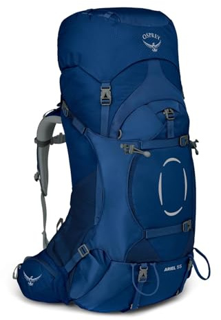 Osprey Ariel Damen-Trekkingrucksack, 55L X-Small/Small, Ceramic Blue | Wanderrucksack, Campingausrüstung, Übernachtungs-Trailpack, blau, Größe WXS-S