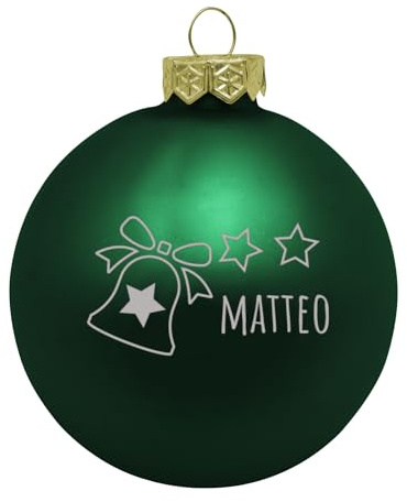 Deitert Weihnachtskugel mit Wunschtext Gravur, Ø 8cm, personalisierte Christbaumkugel aus Glas (matt), Individueller Weihnachtsbaumschmuck Namen oder Spruch, Glocke-Motiv, grün