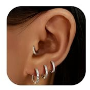 LOLIAS 4 Paires Petites Créole Boucles D'oreilles Plaqué Or 14K Mini Creole pour Femmes Boucles d'oreilles CZ Hypoallergénique Cartilage Petites Boucles D'oreilles Anneau Piercing 6mm 8mm 10mm 12mm
