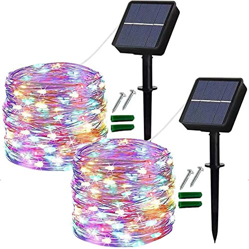 Lezonic [2 Pack Solar String Lights Waterproof, 12M/40Ft 120 LED 8 Modes Copper Wire Decorative Solar Fairy Lights for Home, Garden, Patio, Yard, Fence, Camping, Party, Wedding (Multi-Coloured)