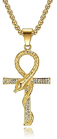 Skcess Men Necklace, Kette Jungs Kette Damen Gold Auge Von Honus Anka Kreuz Kette Herren Edelstahl Runden Zirkonia anhänger Halskette Länge 60cm