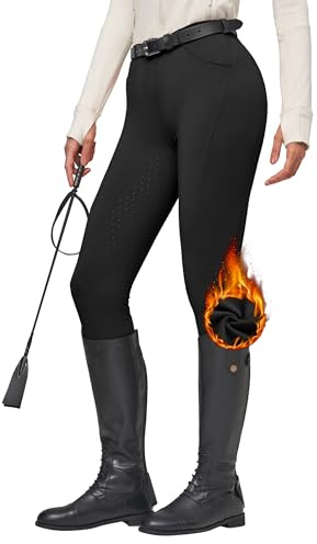 Willit Women's Fleece Riding Breeches Winter Horse Riding Pants Tights Equestrian Thermal Schooling Tights Black L