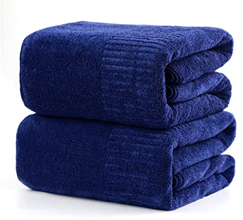 SEISSO Pack of 2 Bath Towel, Premium Bamboo Fibre Bath Sheets 90 x 160cm Super Soft Highly Absorbent and Quick Dry Bath Sheet, Use for Hotel, Spa, Bathroom, Sports Towels, Yoga Towel (Dark Blue)