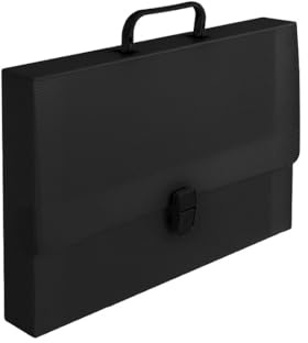 Pryma Valigetta Tecnica Nera con Manico e 2 Chiusure a Clip - Porta Disegni e Documenti Professionale (27x38x8 cm)