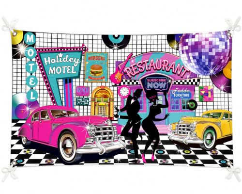 Party-Dekorationen 50er Jahre: Rock-Party-Hintergrund, Party-Banner & klassisches Hintergrund-Banner - 72,8 x 43,3 Zoll