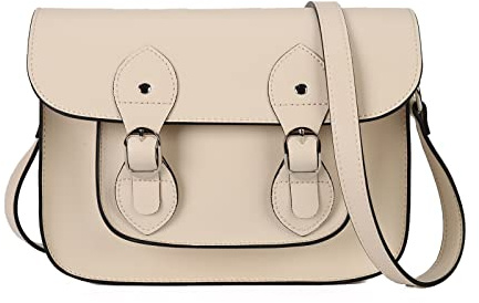 AFKOMST Sac à bandoulière London en similicuir pour femme, sac à bandoulière classique Cambridge pour le shopping, les voyages, le travail, beige, 8inch