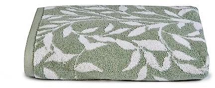 Dreams & Drapes - Sage Green Leaf Bath Sheet (90 x 150cm) - 100% Cotton - Soft Touch - Botanical Vintage Design - Sage Floral Bath Sheet - Bathroom Accessory