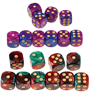 Yourandoll 20 STÜCKE Polyedrische Würfel D6 Würfel 16mm Acryl Dice Spielwürfel for DND RPG Brettspiel Kartenspiel (Lila Blau und Rot Grün)