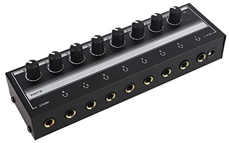 Lazmin112 Amplificateur de Casque 8 Canaux, 65-80 Ohm 19,0 Oz Amplificateur Stéréo Portable en Métal pour Studio et Scène, Entrée 1 à 8 Canaux et 1 Prise Principale et Interface