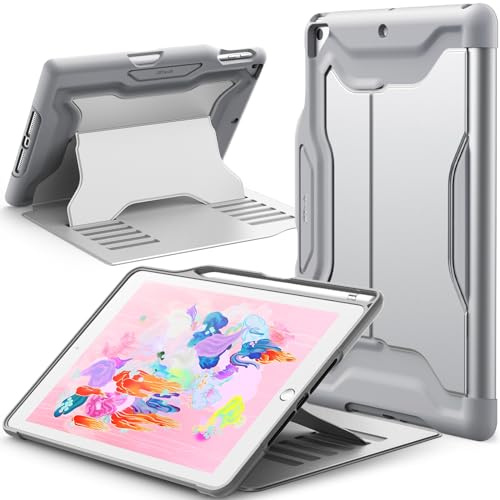 JETech Hülle für iPad 6./5. Gen 9,7 (2018/2017), Silber | Multi-Winkel Magnetständer, Stifthalter, Stoßschutz, Verstellbare Betrachtungswinkel