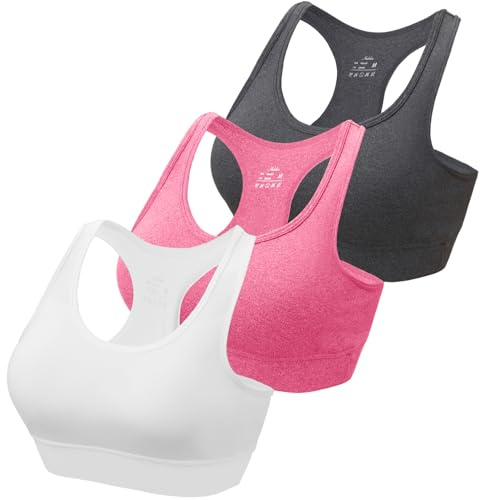 HBselect 3 Pack Comfort Racer Back Sports Bras for Women UK with Removable Pads, Wireless Seamless Plus Size Sleep Bras for Girls in Yoga Bralette Running Leisure Crop Gym Stretch Tops Vest