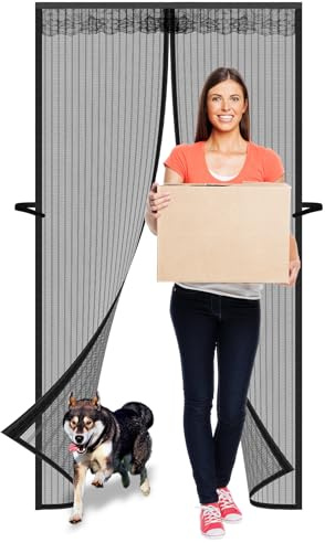 Heavy Duty Magnetic Screen Door - Fits Door Size 38x82inch, Self-Closing, Easy Install, Mesh Magnetic Screen Door Fresh Air Flow & Keep Bugs Out - Pet and Kid Friendly, Strong Magnet Design Black