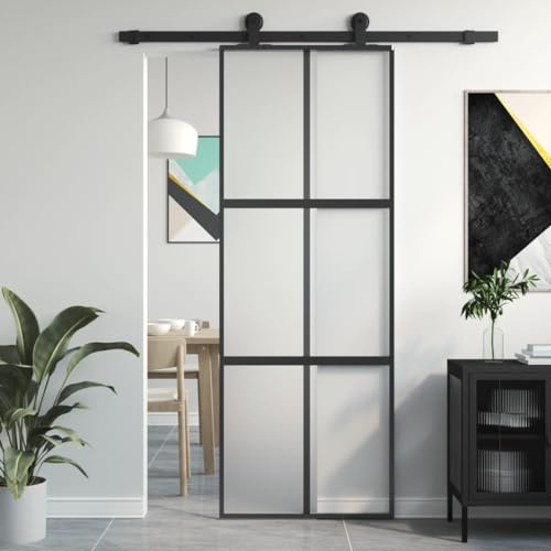 NITCA Porta Scorrevole Esterno Muro per Bagno, Cucina, Studio - Vetro Temperato e Alluminio, Nero, Tipo 1 76x205 cm
