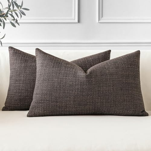 JOTOM 2er Set Leinen Kissenbezüge, Dekorative Weich Einfarbig Wurf Kissenbezug Moderne Kissenhüllen Sofakissen Dekokissen Zierkissenbezug für Wohnzimmer Schlafzimmer Deko (30x50cm, Braun)