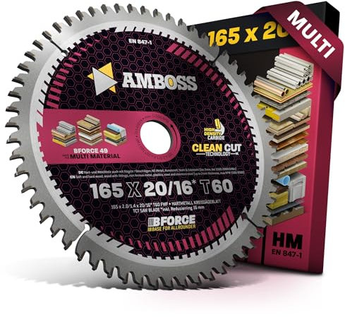 HM Kreissägeblatt 165x20 16 Z60 Flachzahn mit Wechselfase für Multi - Feinschnitt. AMBOSS WERKZEUGE® Sägeblatt 165mm +Reduzierring 16 20mm. 165x20 165x16 komp. zu Makita 5603K. 5603RK. BSS610. BSS611