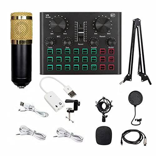 HUIOP Sound Card & Microphone Set V8 Plus Soundcard BM800 Condenser Microphone for Live Broadcasting Recording Karaoke,Microphone,microphone set