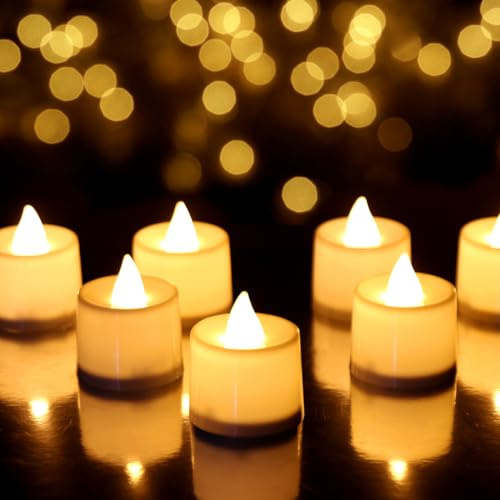 LED Teelichter, 24 Stück Led Kerzen Batteriebetriebene, Elektrische Teelichter Warmweiß für Hochzeit Festival Halloween Outdoor Deko A5