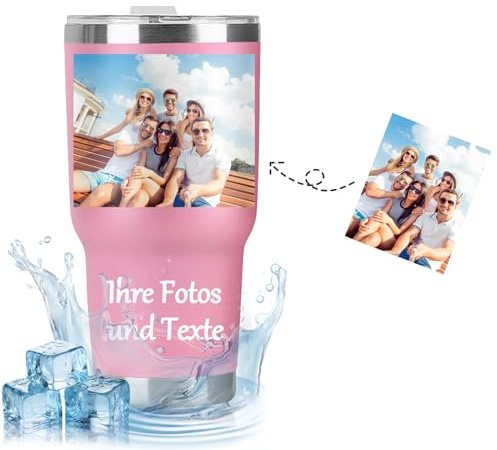 Kaffeebecher to Go Personalisiert, Thermobecher Personalisiert mit Foto Name Text, 30oz/890ml Edelstahl Thermobecher Kaffee mit Deckel, Doppelwandige Vakuumisolierung, Tassendruck
