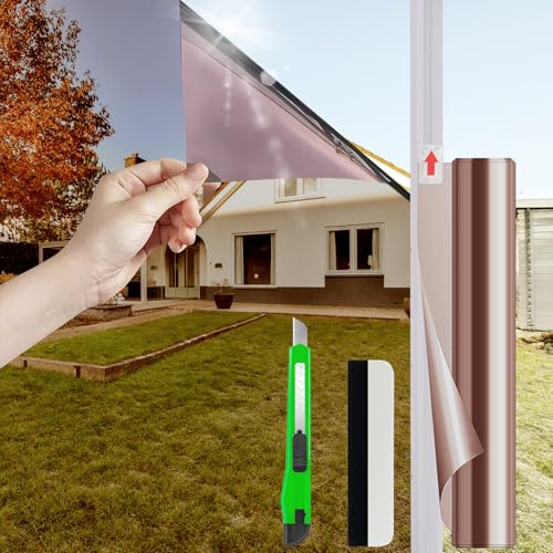 Film Fenetre Anti Regard, Film Miroir pour Fenetre sans Tain 75x200cm | Film Anti Chaleur UV, Film de Protection Solaire, Brise Vue Fenetre Adhesif, pour Bureau Maison Chambre, Marron Argenté