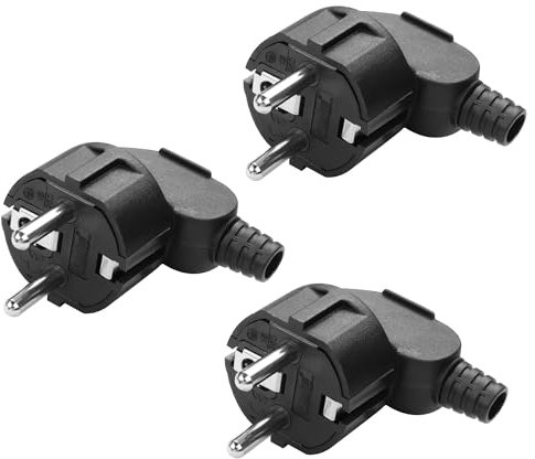 YAODHAOD Spina Schuko 3 X 250 V 16 A IP44 impermeabile in gomma con doppio contatto di protezione, spina Schuko esterna con protezione antipiega (3 connettori IP20)