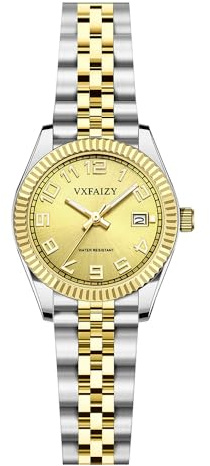 VXFAIZY Klassiker Damenuhr Einfach Lesbare Zeitkalender Armbanduhren für Damen wasserdichte | Wasserabweisend, massives Edelstahlband, echtes Lederband, japanisches präzises Uhrwerk, 2 Jahre Batterielebensdauer