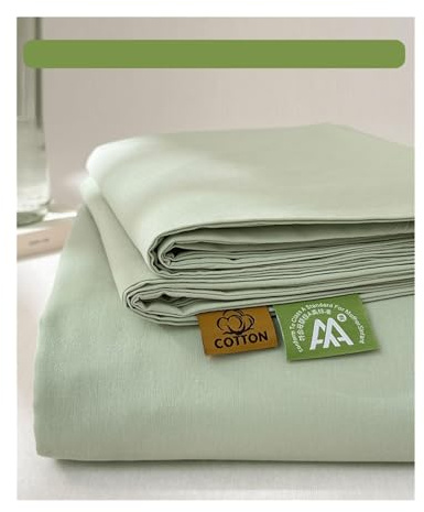 Bettlaken Haustuch Betttuch aus 100% Gewaschener Baumwolle ohne Gummizug Superweiche und Atmungsaktive in vielen Größen und Farben(Light Green,120x230cm+48x74cm x1)