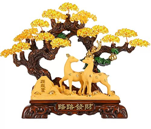 YQINQIN83B Schreibtisch deko Kristallbaum, Glückshirsch, Geldbaum, Citrin, Feng Shui, Glücksbaum, Büro, Geschäft, Umzug und Eröffnungsgeschenk Decoración del hogar(Klein)