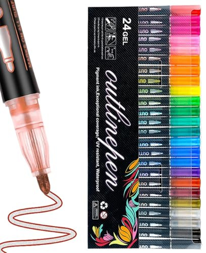 Ancsttu Leuchtstifte Zum Ausmalen, Graffiti Textmarker Glitzer Konturenstifte Metallics Marker Schimmerstifte Für Zeichnung, Grußkarten, Design, Rendering, Brief, Manga, 8/12/24/36/48 Farben