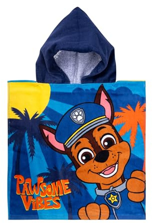 United Labels Paw Patrol Badeponcho für Jungen, Blau, Chase Pawsome Vibes, 50 x 100 cm, 100% Baumwolle, Kinder Badehandtuch mit Kapuze, Handtuch Poncho
