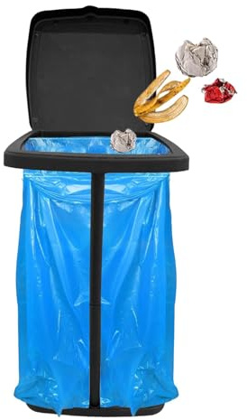 kinrguiyuez Bin Bag Stand, Height-adjustable Garbage Bag Holder, Indoor Rubbish Can Stand, Retractable Garden Outdoor Garbage Storage Frame with Lid for Leaves Camping Yard