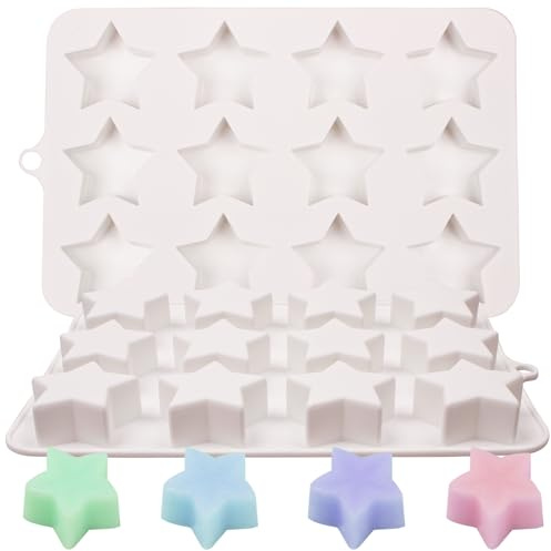 Butabeishy 3D Stern Silikonform 12 Kavitäten, 22,2 x 13,7 cm, Weiß | Antihaft-Beschichtung, Für Schokolade & Kerzen, Für Eiswürfel & Gelee, Sternförmige Mulden, Wiederverwendbar