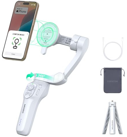 COMITOK MOGO Only for iPhone, Gimbal Stabilizer for iPhone, [MFi Certified] Phone Gimbal with 360 Degree Face Tracking for Video Recording, NFC Pair and Magnetic Mount for iPhone 17 Pro Max
